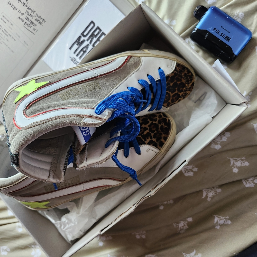 Golden Goose Sneakers with Blue Laces and Leopard Print Size 38-8